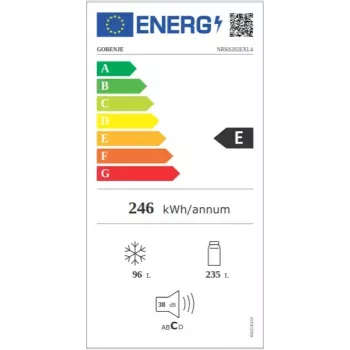 Frigorífico combi independiente Gorenje NRK6202EXL4, total 331 L (frigorífico 235 L / congelador 96 L), acero inoxidable, pantalla LED