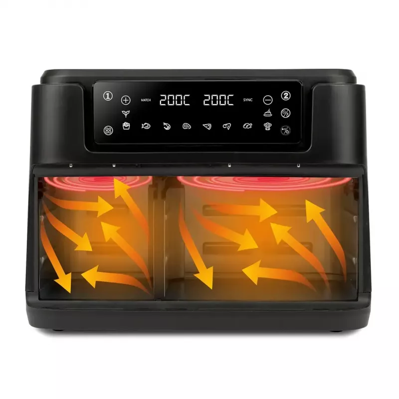 Freidora de aire Girmi FG26, freidora de mesa de doble cesta, 9 l total (5,5 l + 3,5 l), 2400 W, 10 programas, hasta 200 °C