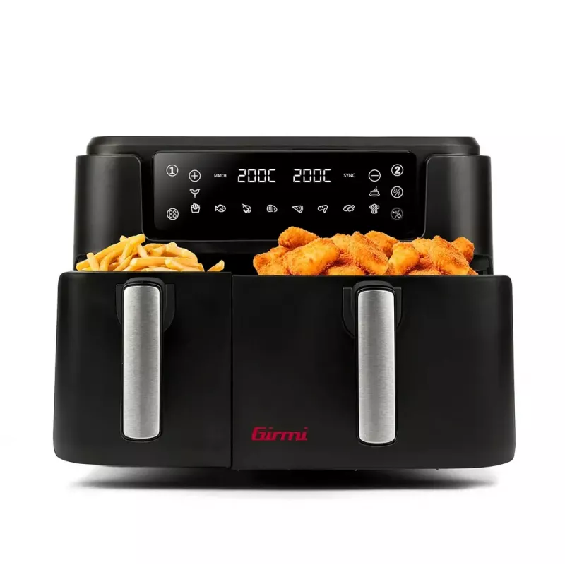 Freidora de aire Girmi FG26, freidora de mesa de doble cesta, 9 l total (5,5 l + 3,5 l), 2400 W, 10 programas, hasta 200 °C