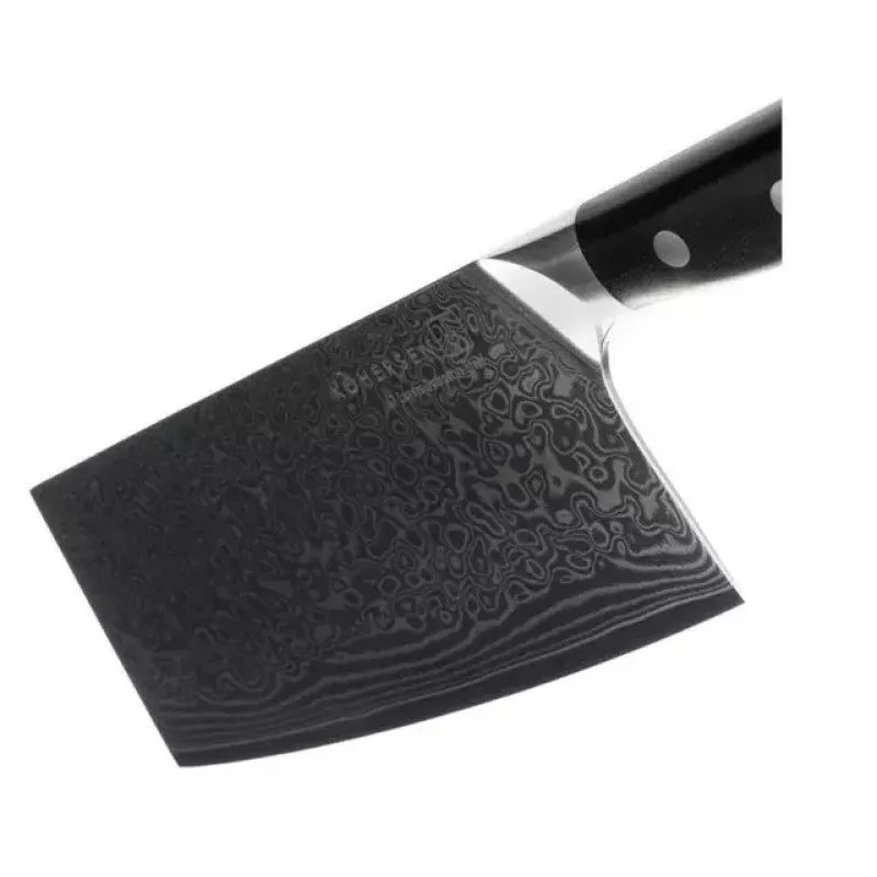 Cuchillo de picar KOHERSEN Elegance ébano acero damasco cuchillo de picar 16,5 cm, 60 HRC, mango de 13 cm, 335 g