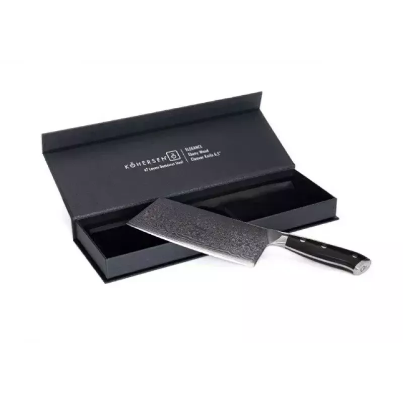 Cuchillo de picar KOHERSEN Elegance ébano acero damasco cuchillo de picar 16,5 cm, 60 HRC, mango de 13 cm, 335 g