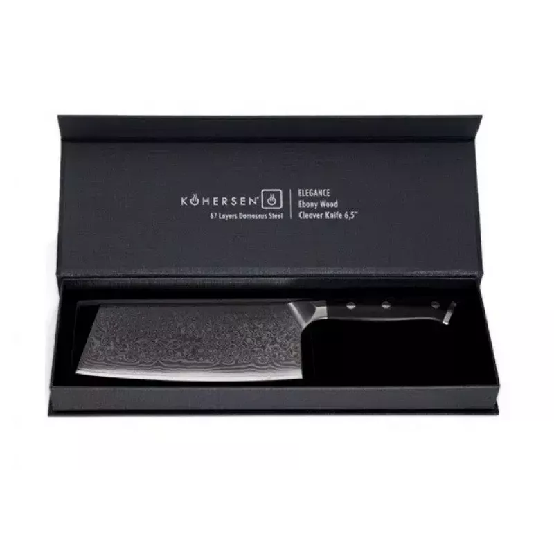 Cuchillo de picar KOHERSEN Elegance ébano acero damasco cuchillo de picar 16,5 cm, 60 HRC, mango de 13 cm, 335 g
