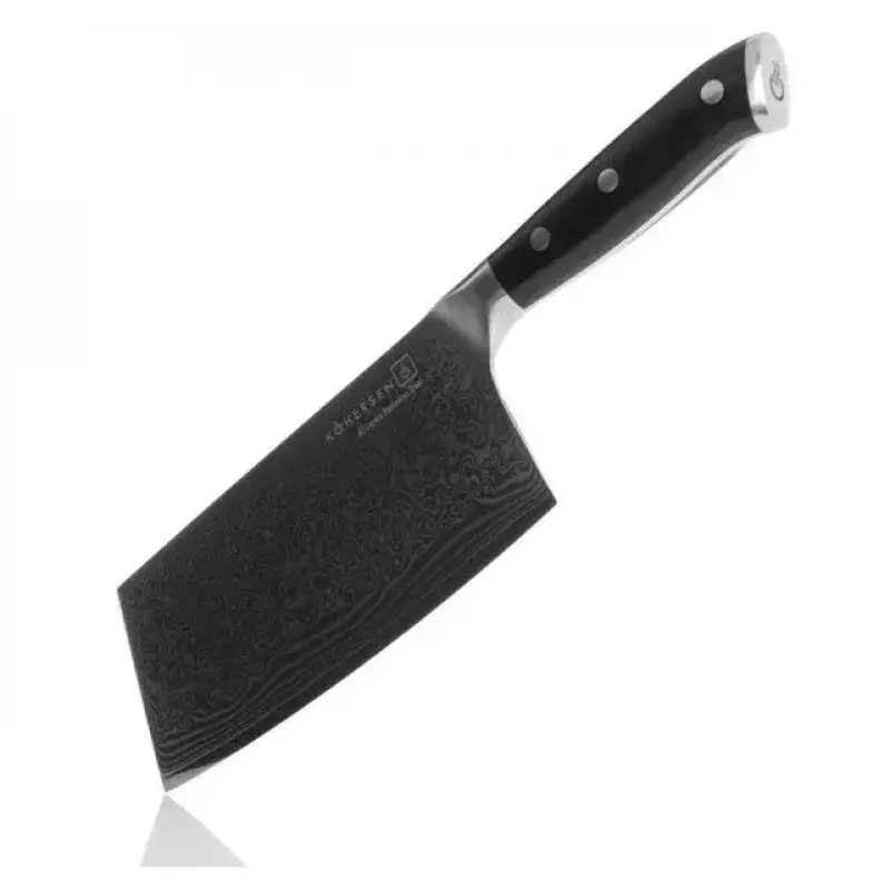 Cuchillo de picar KOHERSEN Elegance ébano acero damasco cuchillo de picar 16,5 cm, 60 HRC, mango de 13 cm, 335 g