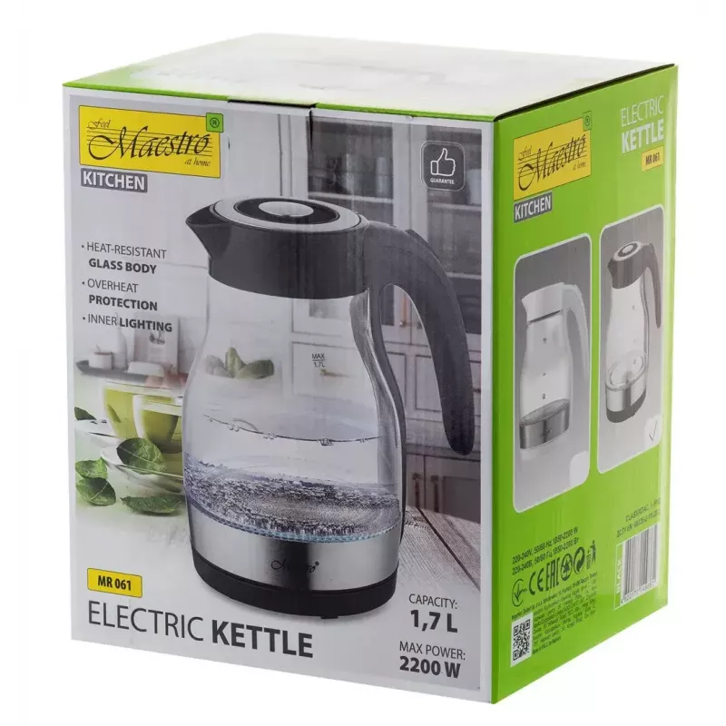Maestro MR-061 hervidor eléctrico, de cristal, 2200 W, negro