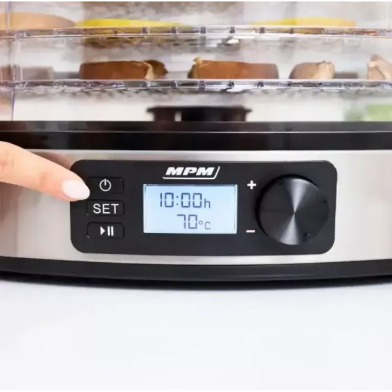 MPM MSG-12 deshidratador de alimentos, 5 bandejas, 380 W, 35–75 °C, temporizador de 0,5–36 h, carcasa de acero inoxidable
