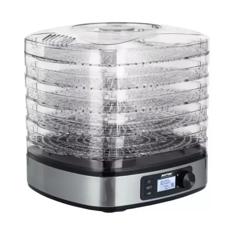 MPM MSG-12 deshidratador de alimentos, 5 bandejas, 380 W, 35–75 °C, temporizador de 0,5–36 h, carcasa de acero inoxidable