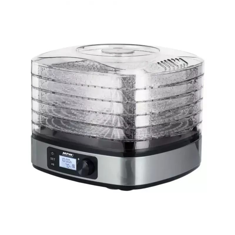 MPM MSG-12 deshidratador de alimentos, 5 bandejas, 380 W, 35–75 °C, temporizador de 0,5–36 h, carcasa de acero inoxidable
