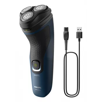 Afeitadora eléctrica para hombre Philips S1151/00 rotación 3 cabezales, batería NiMH, húmedo y seco, 40 min de autonomía, negro/azul
