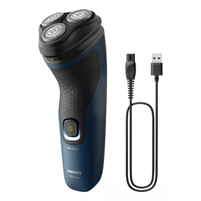 Afeitadora eléctrica para hombre Philips S1151/00 rotación 3 cabezales, batería NiMH, húmedo y seco, 40 min de autonomía, negro/azul