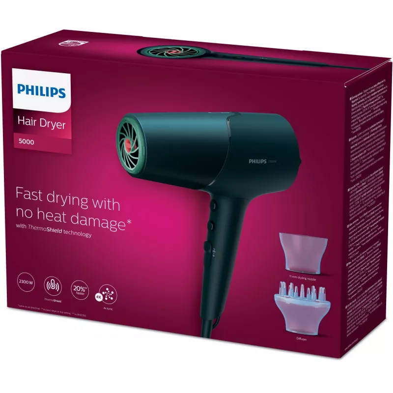 Secador de pelo Philips BHD512/00 2300 W, 6 niveles de calor/velocidad, iónico, difusor y concentrador, azul marino