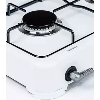 Cocina de gas Ravanson K-02T fogón de mesa de 2 fuegos, GLP G30, 3,71 kW, superficie esmaltada, mandos giratorios, rejilla metálica