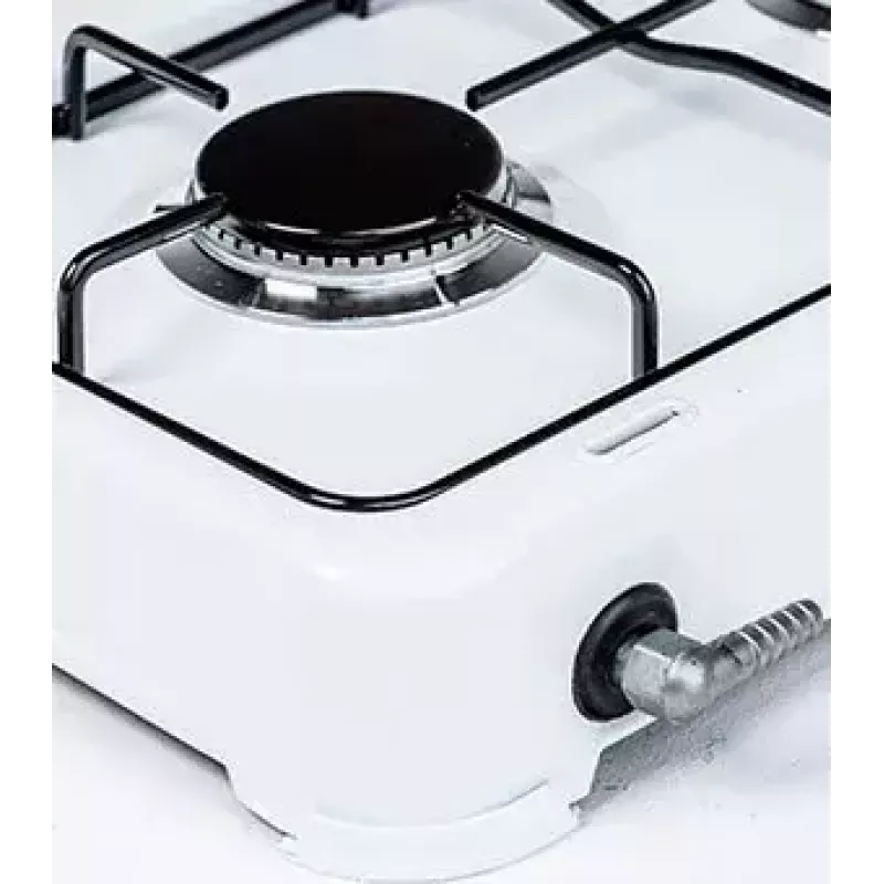 Ravanson K-02T cocina de gas de sobremesa, 2 fuegos, gas GLP, tapa de transporte, blanca