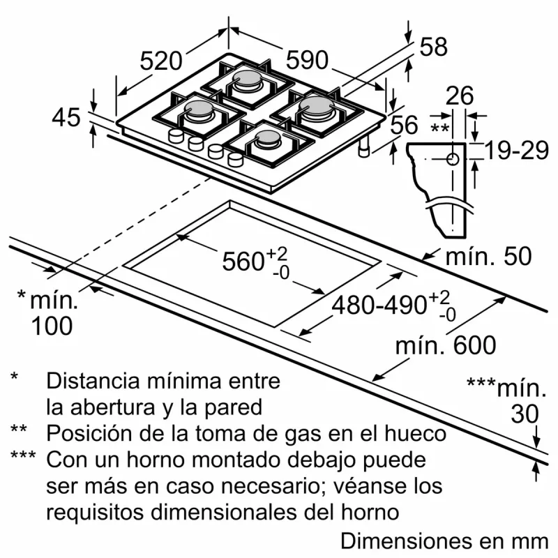 Placa Siemens iQ500 EP6A6PI10 negra empotrable 59 cm gas 4 zona(s)