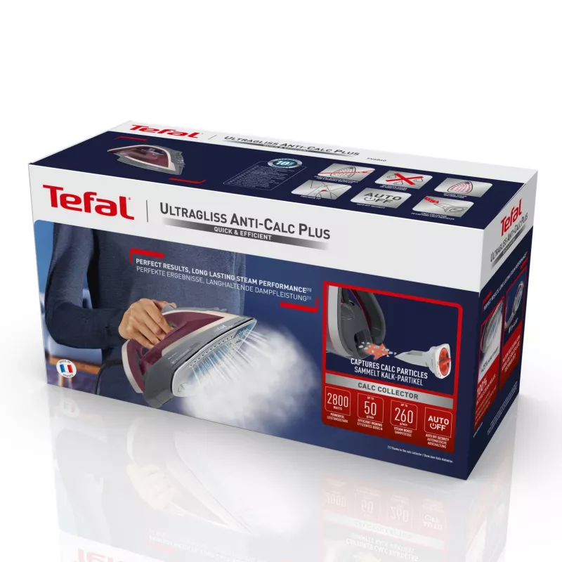 Tefal Ultragliss Anti-Calc Plus FV6840 Plancha de vapor, 2800 W, lila, plata