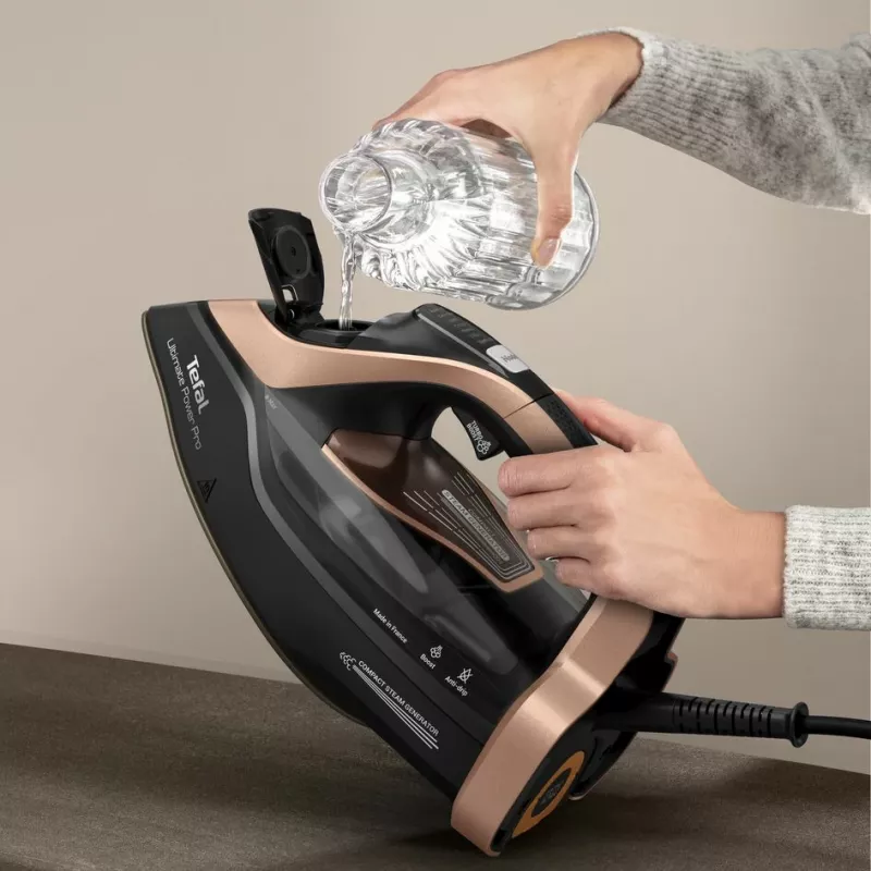 Tefal Ultimate Power Pro FV9E50 Plancha en seco y de vapor suela Durilium AirGlide Autoclean 3200 W negro, cobre