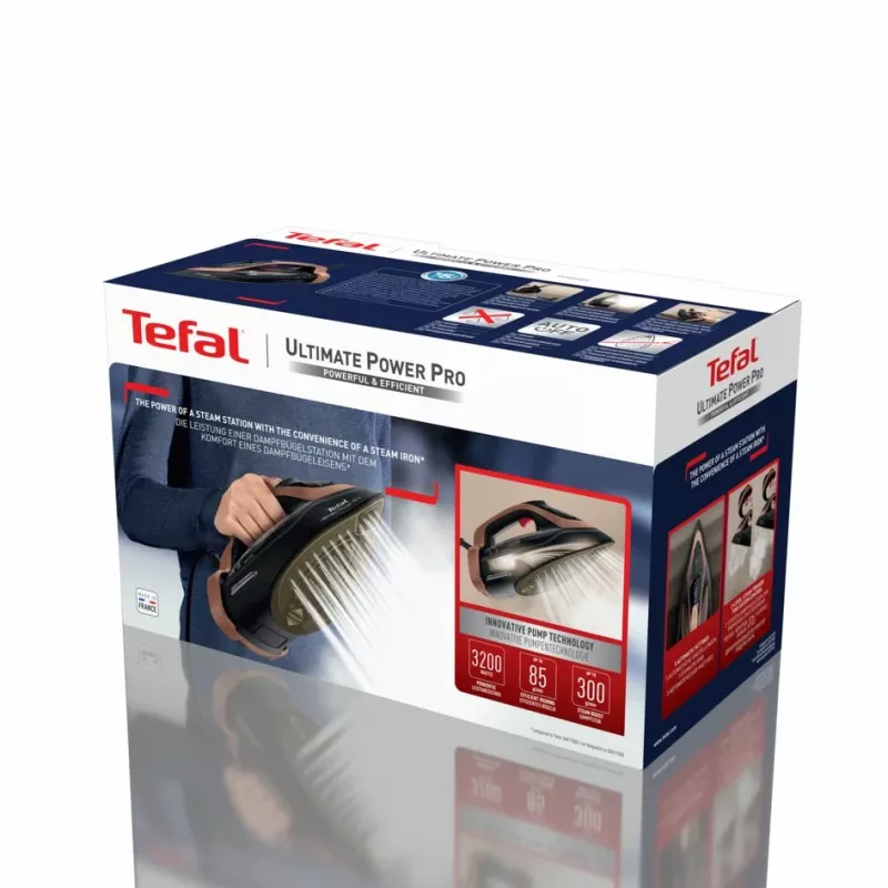 Tefal Ultimate Power Pro FV9E50 Plancha en seco y de vapor suela Durilium AirGlide Autoclean 3200 W negro, cobre