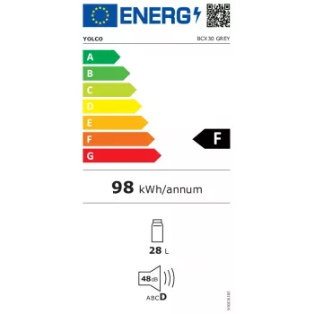 Nevera portátil Yolco BCX30 Gris — 28 l de capacidad neta, clase climática N‑T, nivel de ruido 48 dB, clase de eficiencia energética F