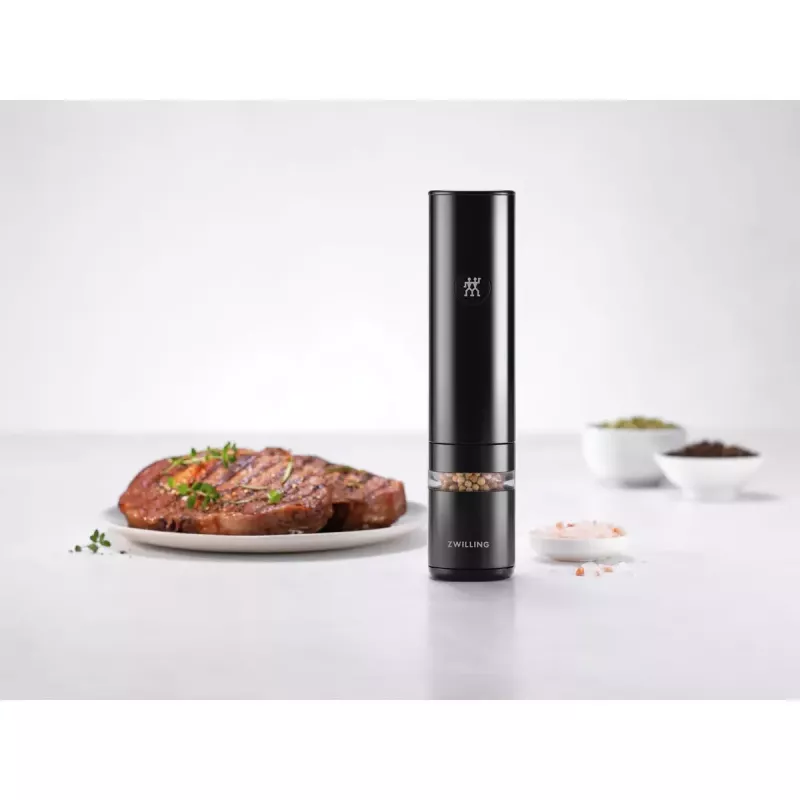 Molino eléctrico de sal y pimienta ZWILLING ENFINIGY 53103-701-0, plástico negro, 200 mm de altura, batería de Li-Ion