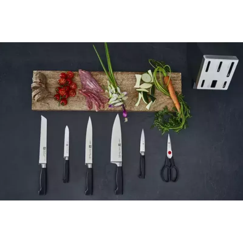 Set de bloque de cuchillos/cubiertos ZWILLING 35148-507-0 — set de 7 piezas con cuchillo de chef, cuchillo de pan, cuchillo de pelar, tijeras de cocina, bloque gris