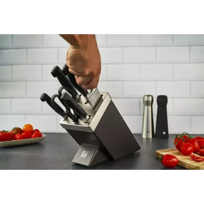 Set de bloque de cuchillos/cubiertos ZWILLING 35148-507-0 — set de 7 piezas con cuchillo de chef, cuchillo de pan, cuchillo de pelar, tijeras de cocina, bloque gris