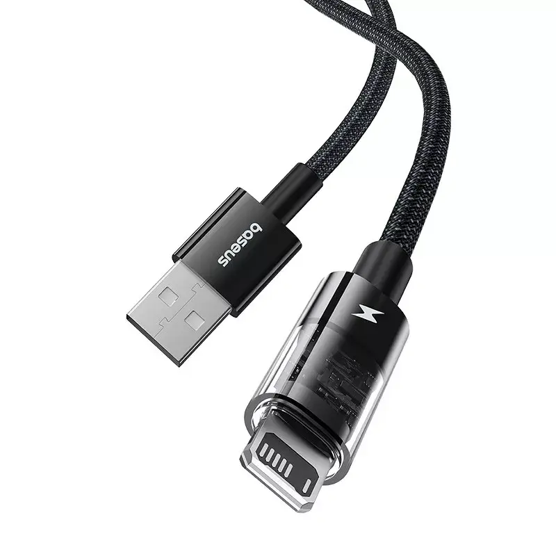 Cable de carga USB Baseus Gem P10373003111-00, 1 m, 2,4 A, revestimiento de nailon, Lightning, USB-A, Negro