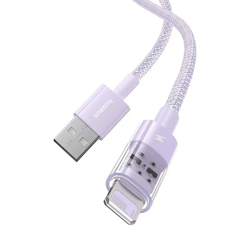Cable USB Baseus Gem P10373003511-00 — 1 m nailon, Lightning a USB-A, carga rápida 2,4 A, lila