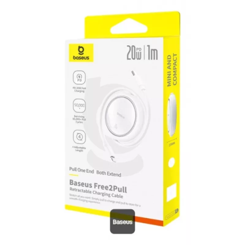 Cable de carga rápida USB C a Lightning Baseus Free2pull Expandable 1 m 20 W blanco