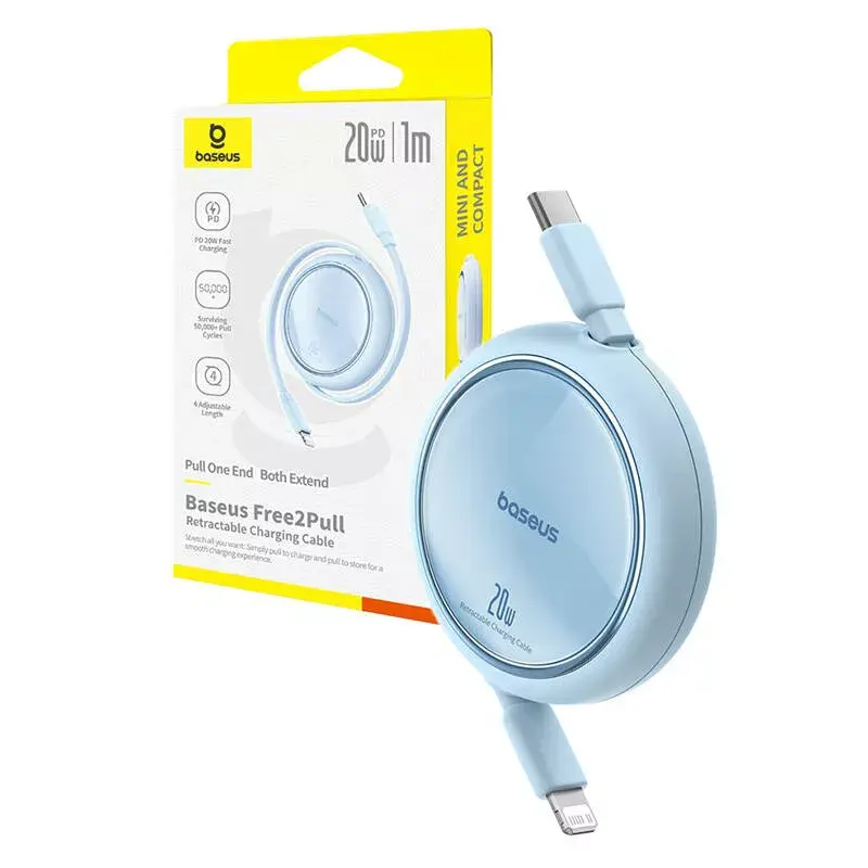 Cable USB-C a Lightning Baseus Free2Pull 20 W, 1 m, azul, 480 Mbit/s, USB PD