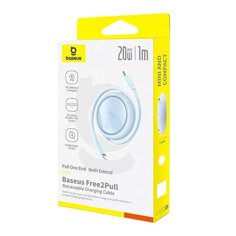 Cable USB-C a Lightning Baseus Free2Pull 20 W, 1 m, azul, 480 Mbit/s, USB PD