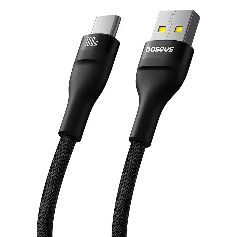 Cable USB-A a USB-C Baseus Flash 2 1 m 100W negro, USB PD, 480 Mbit/s, nailon
