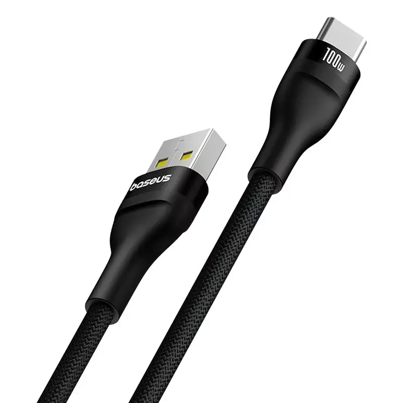Cable USB-A a USB-C Baseus Flash 2 1 m 100W negro, USB PD, 480 Mbit/s, nailon