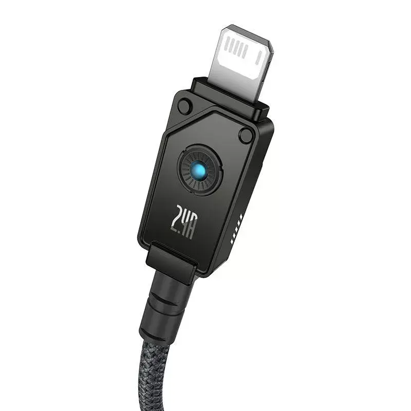 Cable USB-A a Lightning Baseus P10355802111-00 — 1 m, 5V/2.4A, USB PD, fibra aramida, negro