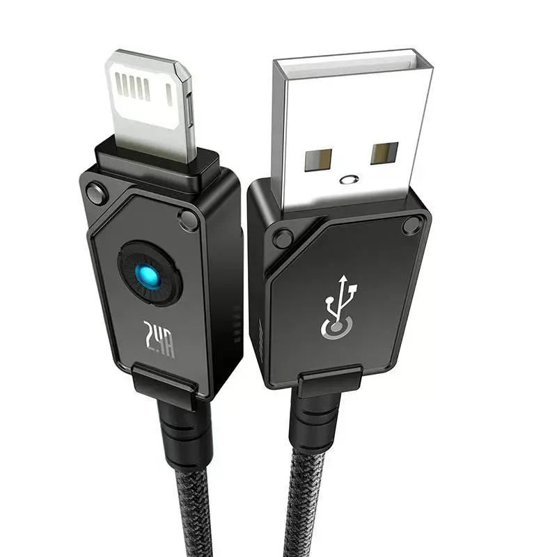 Cable USB-A a Lightning Baseus P10355802111-00 — 1 m, 5V/2.4A, USB PD, fibra aramida, negro
