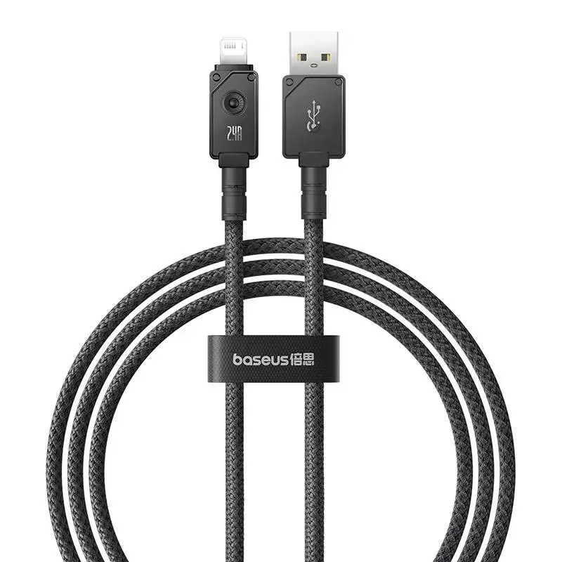 Cable USB-A a Lightning Baseus P10355802111-00 — 1 m, 5V/2.4A, USB PD, fibra aramida, negro