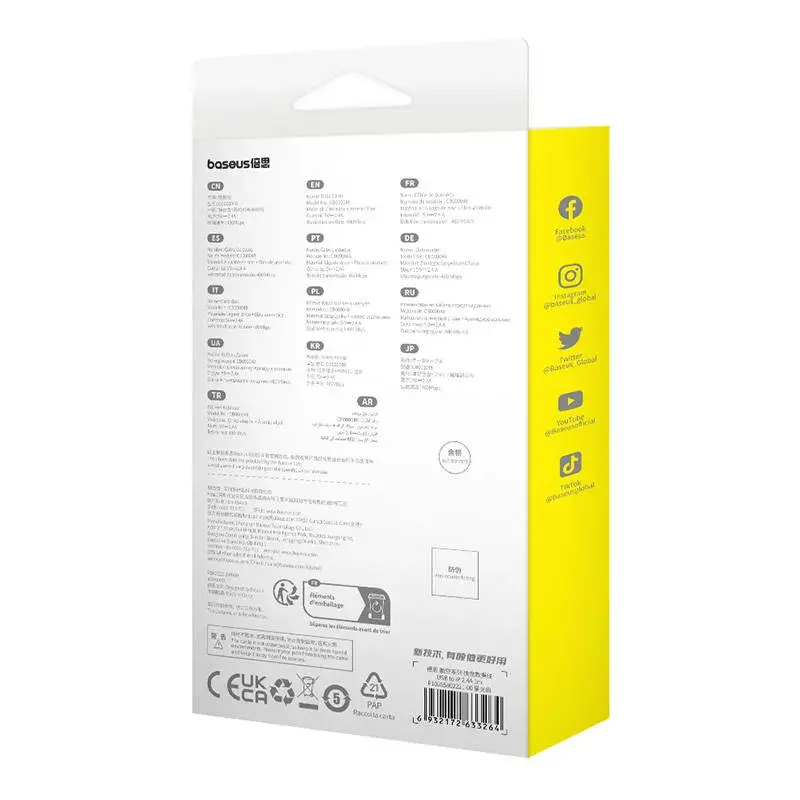 Cable USB-A a Lightning Baseus 1 m 5 V 2,4 A blanco, USB PD, 480 Mbit/s