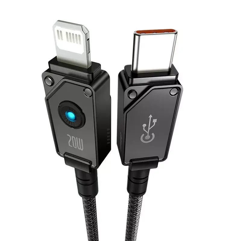 Cable USB-C a Lightning Baseus Unbreakable 1 m 20W — fibra aramida, 480 Mbit/s, negro