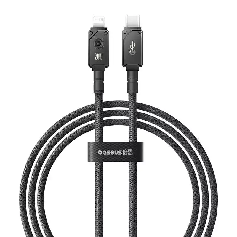 Cable USB-C a Lightning Baseus Unbreakable 1 m 20W — fibra aramida, 480 Mbit/s, negro