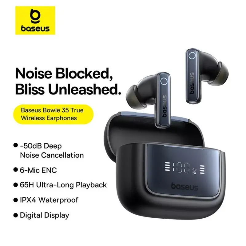 Baseus Bowie 35 A00073800123-00 auriculares intraurales totalmente inalámbricos, ANC, Bluetooth, negros