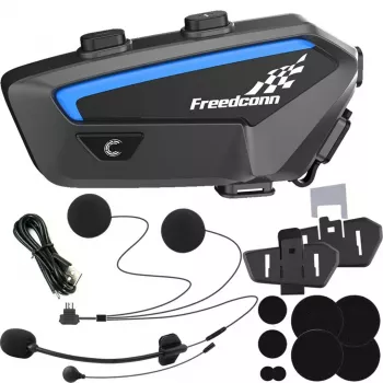 Headset intercomunicador para moto FreedConn FX negro — Bluetooth 5.0, IP67, alcance 2000 m, 30 h de conversación