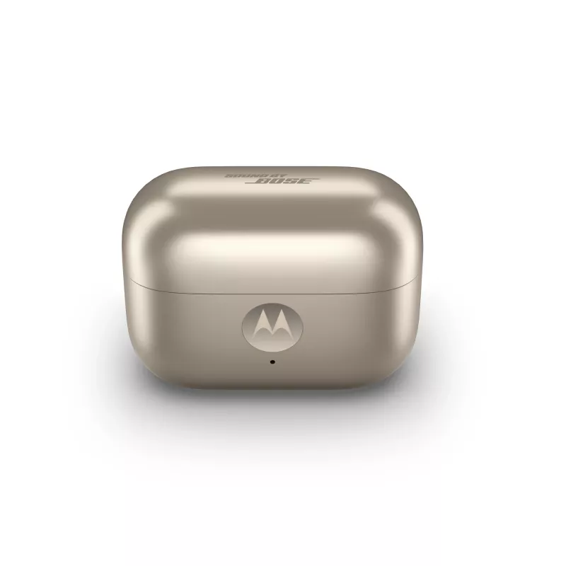 Headset Motorola Moto Buds Loop Bluetooth ear-clip-on binaural, Dolby Atmos, Bluetooth 5.0, ANC, 8 h de reproducción, estuche de carga 520 mAh, beige
