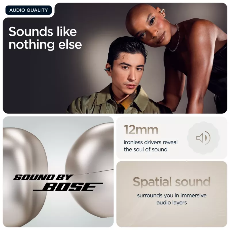 Headset Motorola Moto Buds Loop Bluetooth ear-clip-on binaural, Dolby Atmos, Bluetooth 5.0, ANC, 8 h de reproducción, estuche de carga 520 mAh, beige