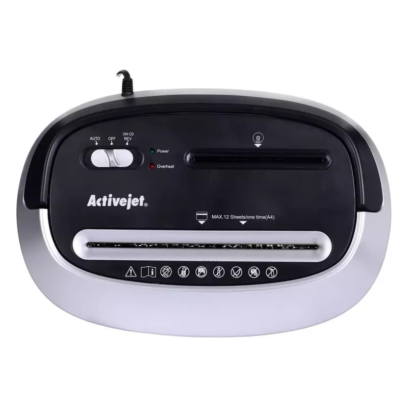 Activejet ASH-1201D trituradora de papel, P-3, 12 hojas, 25 l, fragmentos de 5x38 mm, negro/plateado