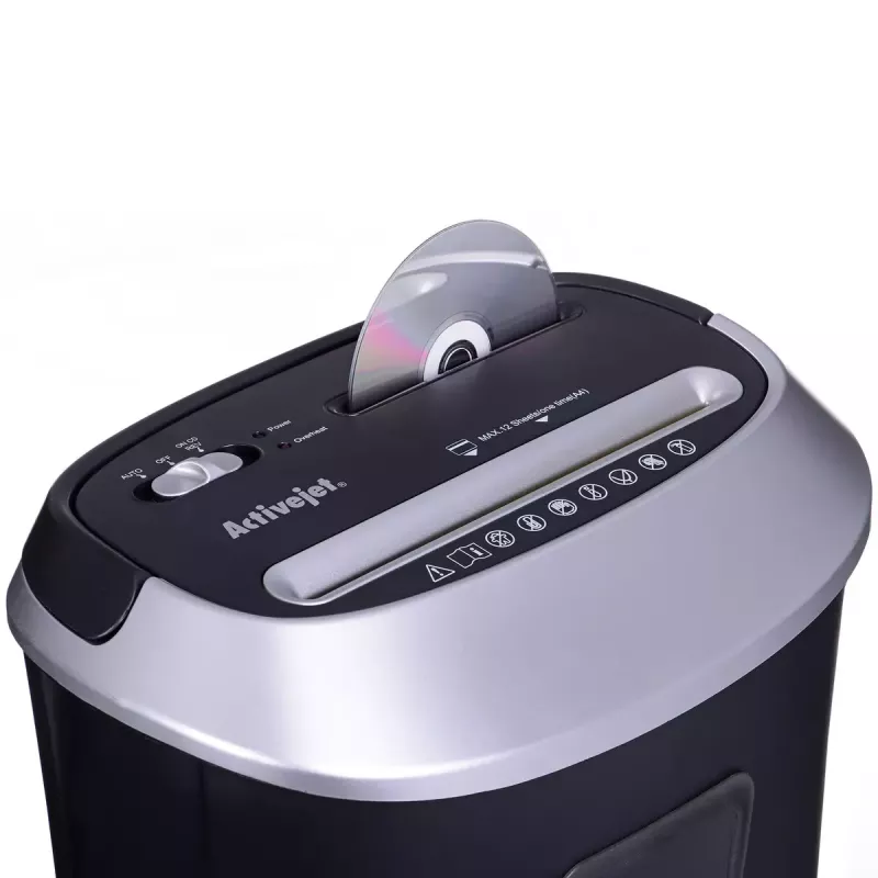 Activejet ASH-1201D trituradora de papel, P-3, 12 hojas, 25 l, fragmentos de 5x38 mm, negro/plateado