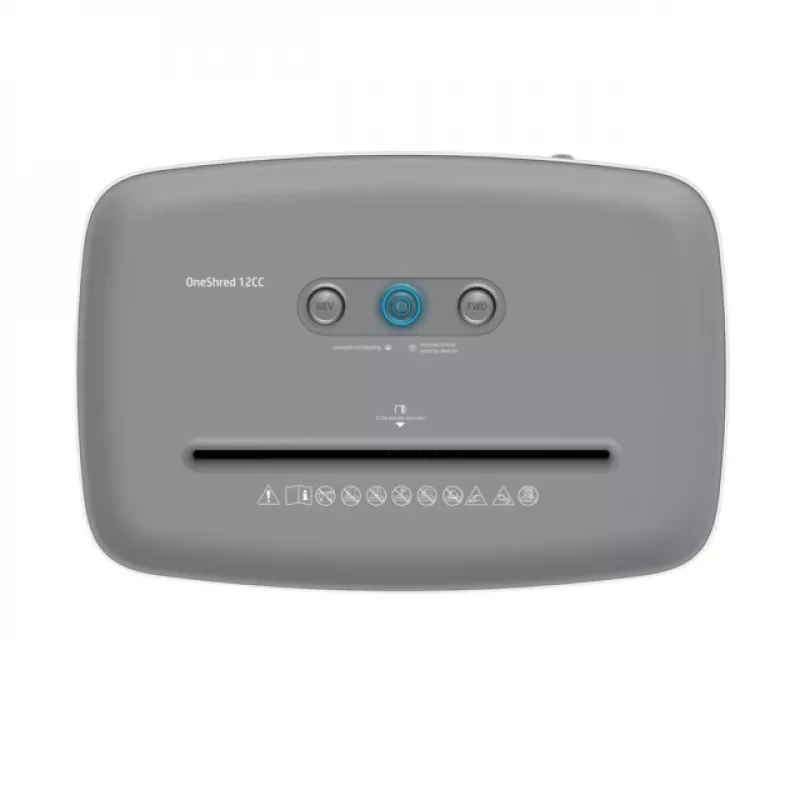 Destructora de papel HP OneShred 12CC corte en partículas P-4 capacidad 12 hojas ancho 22 cm cesta 23 L 4×35 mm 65 dB blanca
