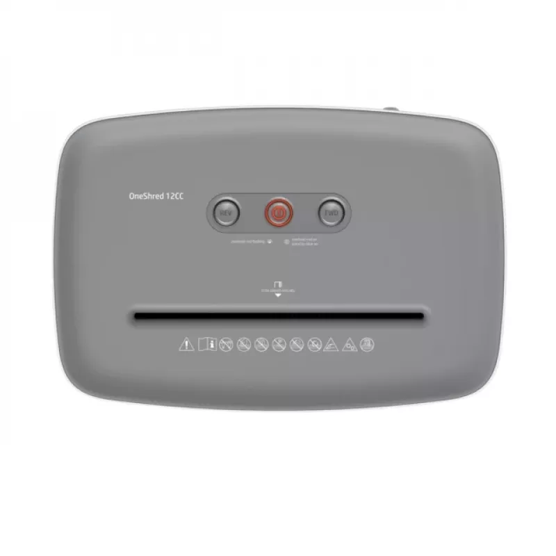 Destructora de papel HP OneShred 12CC corte en partículas P-4 capacidad 12 hojas ancho 22 cm cesta 23 L 4×35 mm 65 dB blanca