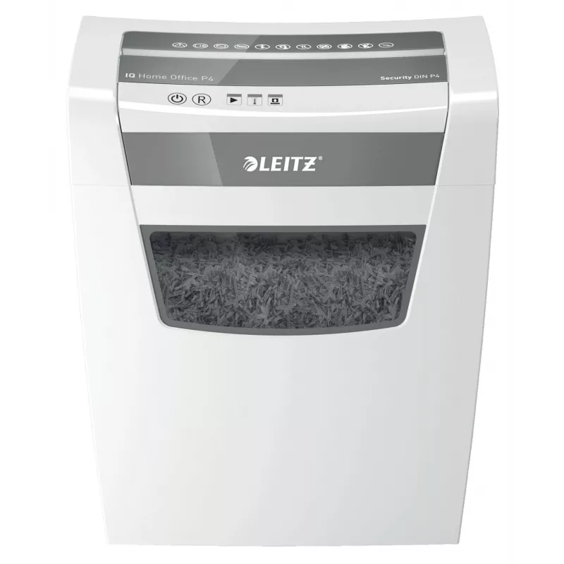 Leitz IQ Home Office P4 trituradora de papel, corte en partículas, 22 cm, 4 x 28 mm, 10 hojas, 23 l, blanco