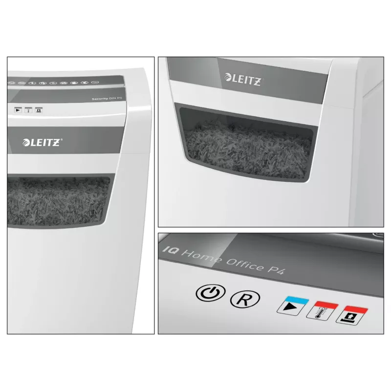Leitz IQ Home Office P4 trituradora de papel, corte en partículas, 22 cm, 4 x 28 mm, 10 hojas, 23 l, blanco