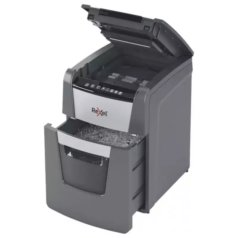Destructora de papel Rexel AutoFeed+ 90X corte cruzado 55 dB negra, gris