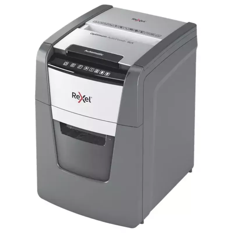 Destructora de papel Rexel AutoFeed+ 90X corte cruzado 55 dB negra, gris