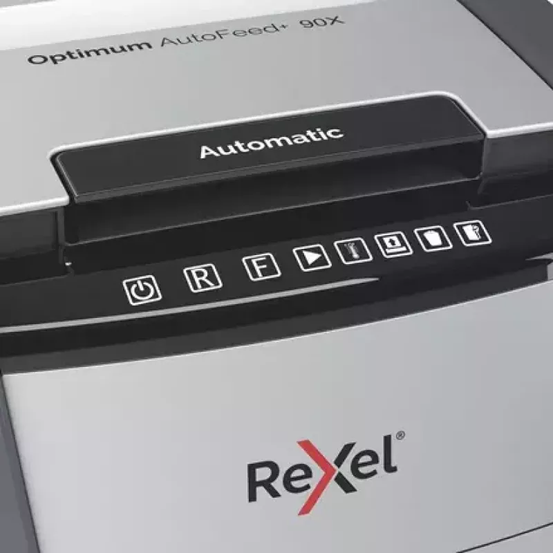 Destructora de papel Rexel AutoFeed+ 90X corte cruzado 55 dB negra, gris
